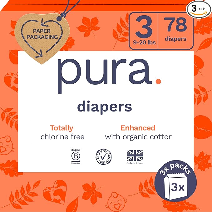 Size 3 Eco-Friendly Diapers Totally Chlorine Free, Hypoallergenic, Soft Organic by MyPura