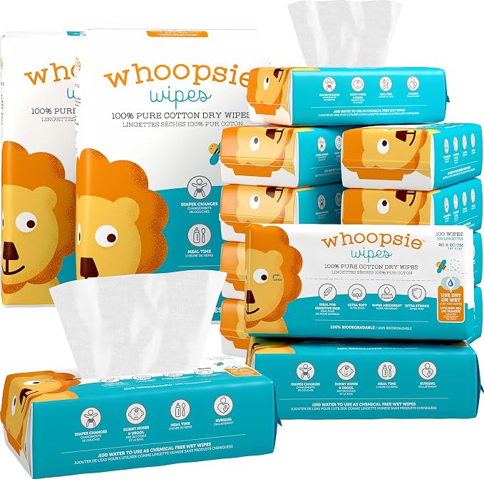 Whoopsie Wipes – The Original 100% Pure Cotton Dry Baby Wipes – Ultra Soft by WhoopsieWipes