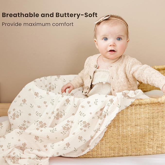 Konssy Muslin Swaddle Blankets for Baby Girls Boys, 3 Pack Receiving Blanket - Image 3