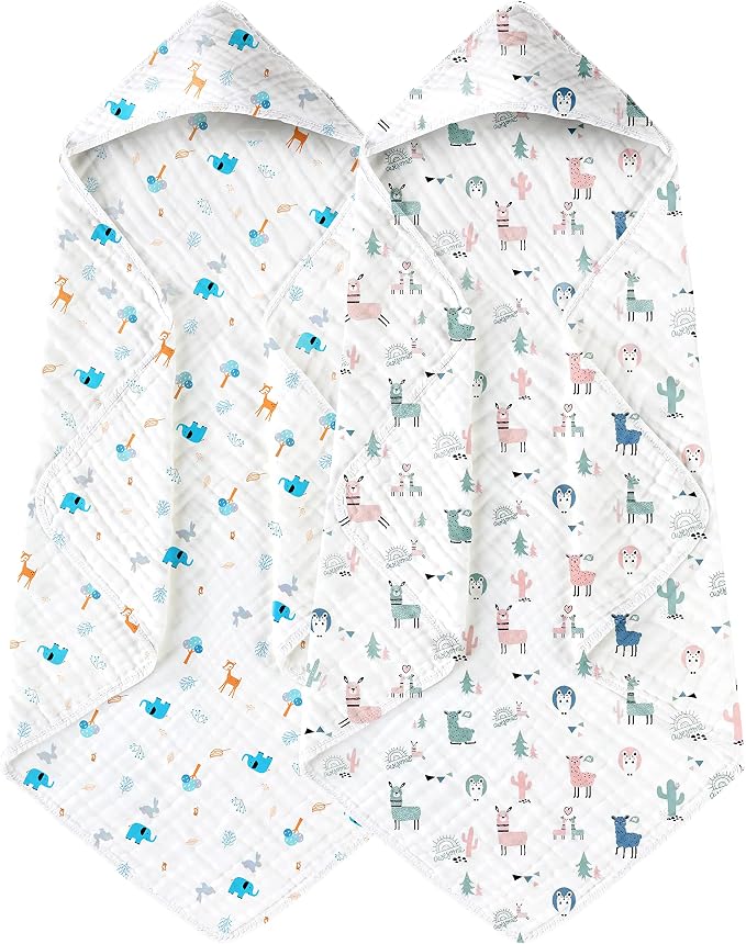 Yoofoss Hooded Baby Towels for Newborn 2 Pack 100% Muslin Organic Cotton Baby by YOOFOSS