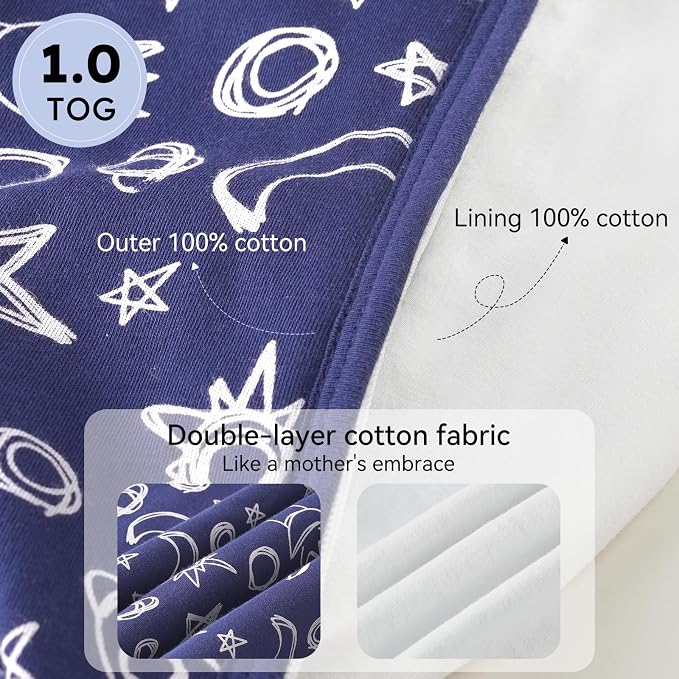 Baby Sleep Sack 0-6 Months 1.0 Tog Baby Wearable Blanket 100% Cotton Sleeping - Image 5