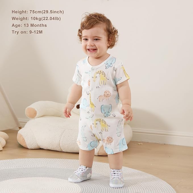3-Pack 100% Cotton Baby Boy Rompers, 0-24Months Short Sleeve Toddler Romper - Image 3