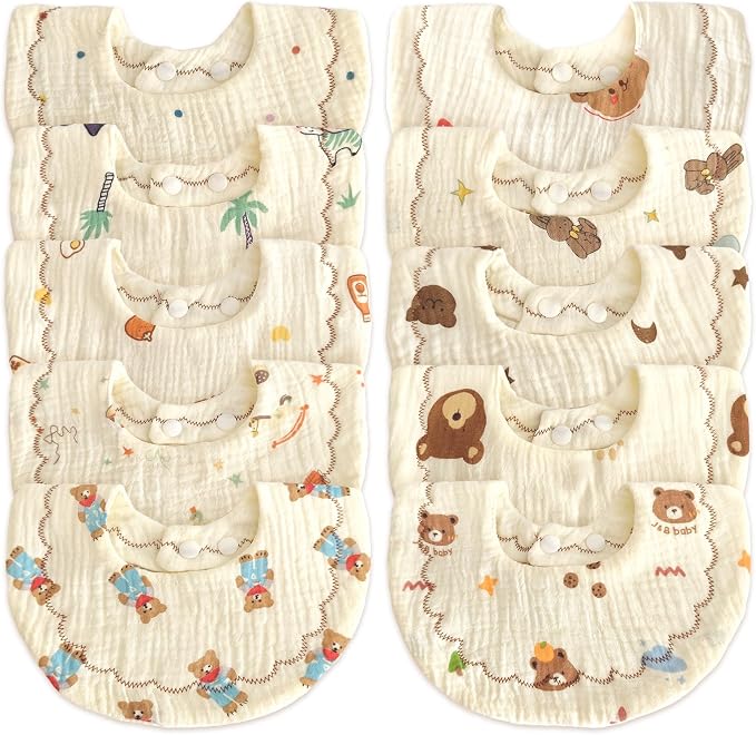 Baby Bibs Muslin Bibs for Baby Girl Boy for Drooling and Teething 10 Pack by DOSMINE