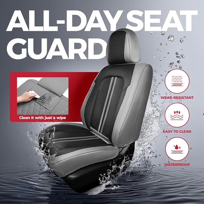 FREESOO Front Seats 2PCS Leather Car Seat Covers, Ultra Breathable Waterproof - Image 3