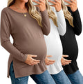 Riyiper 3 Pack Women's Maternity Long Sleeve T-Shirts Round Neck Side Split by Riyiper