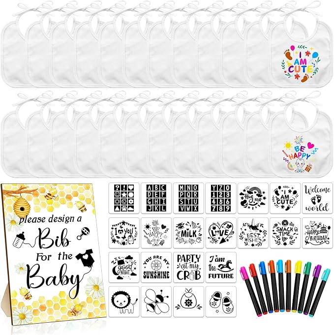 Newwiee 55 Pcs White Bibs for Baby Decorating Design a Bib Decorate Plain by Newwiee