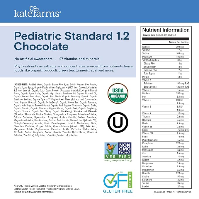 KATE FARMS Organic Pediatric 1.2 High Calorie Chocolate Nutrition Shake - Image 2