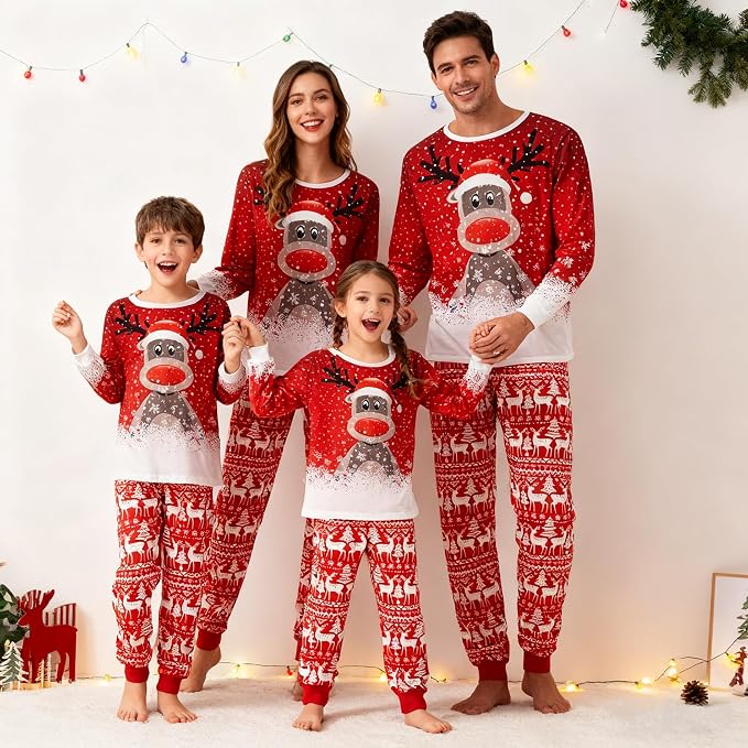 Awoscut Christmas Family Matching Pajamas Christmas Pjs Holiday Nightwear - Image 2