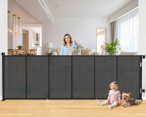 120 Inch Retractable Baby Gates Extra Wide, 41 Inch Reinforced Extra Tall Gate by EZIGO