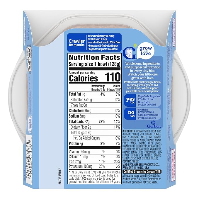 Gerber Stage 3 Baby Food, Organic Morning Bowl, Oats Barley & Quinoa, Baby - Image 10