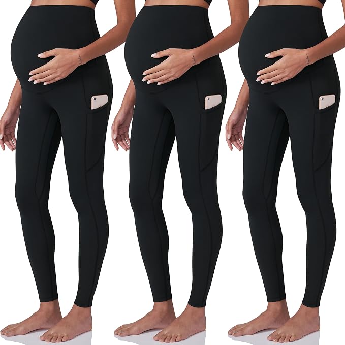 POSHDIVAH 3 Pack Women's Maternity Workout Leggings Over The Belly Pregnancy by Poshdivah