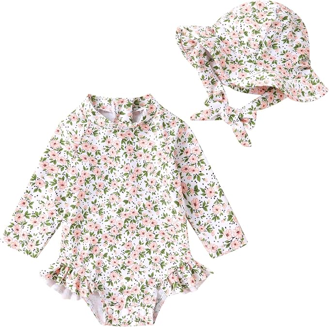 Infant Baby Girl Swimsuit One-Piece Long Sleeve Rash Guard by YOUNGERTREE