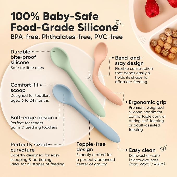 KeaBabies Silicone Baby Spoons, Self Feeding 6-12 months - Image 3