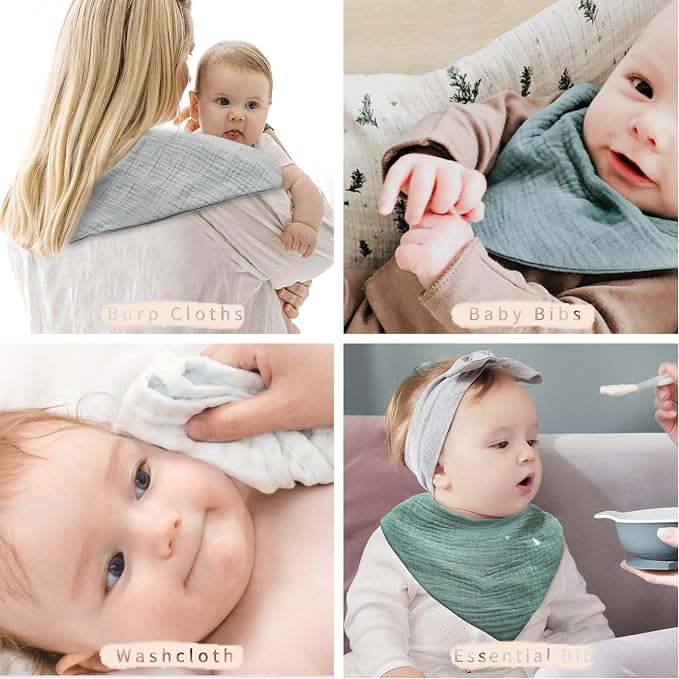 Konssy Muslin Baby Bibs 10 Pack Baby Bandana Drool Bibs 100% Cotton - Image 5