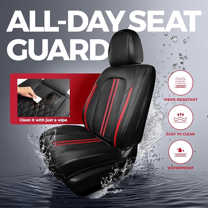 FREESOO Leather Car Seat Covers Full Set, Waterproof Black Seat Covers - Image 3