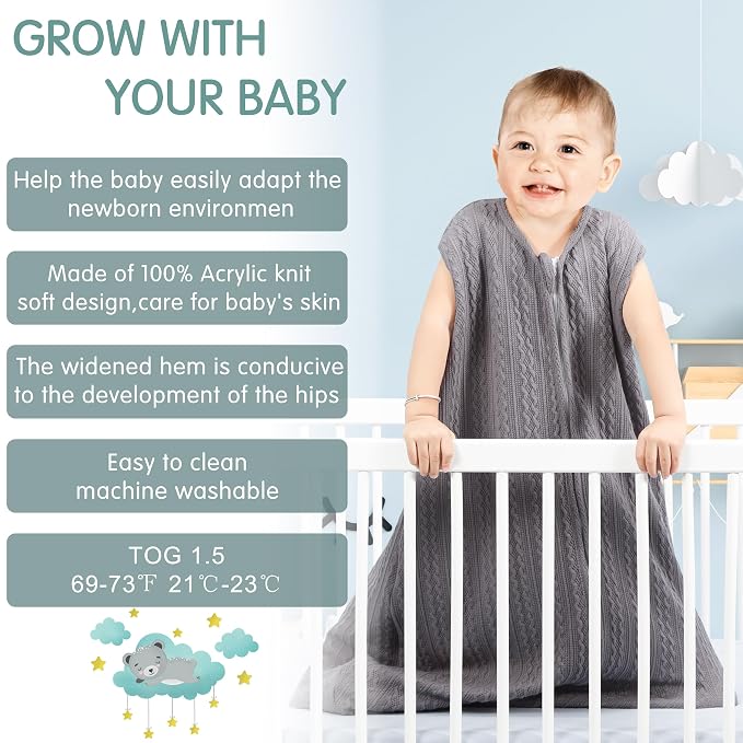 Baby Sleep Sack 12-18 Months, Baby Wearable Blanket 100% Acrylic knit 2-Way - Image 6