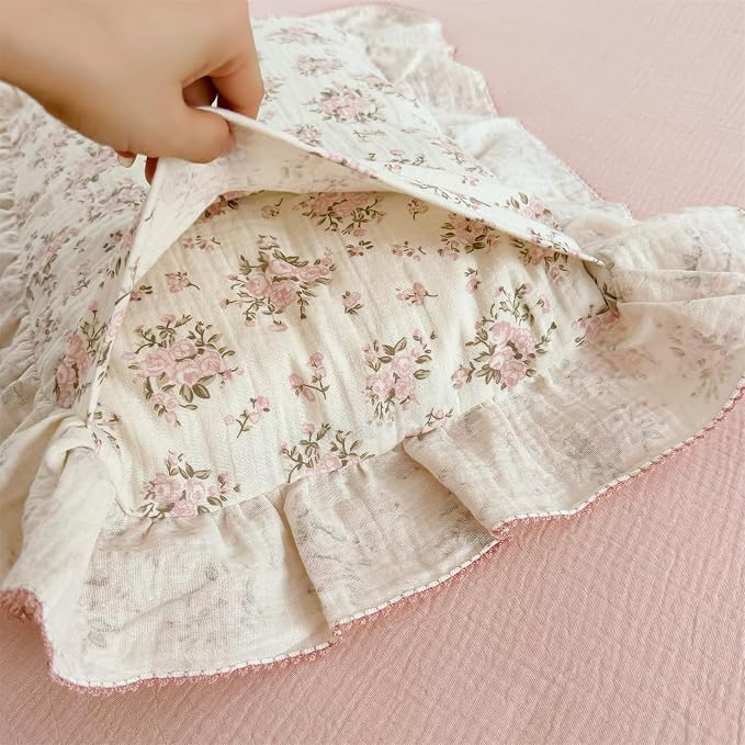 AOJIM Pink Floral Kids Toddler Pillowcase 1 Piece Super Soft Muslin Cotton - Image 3