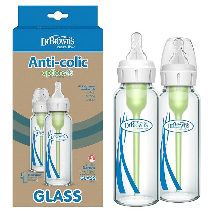 Dr. Brown's Natural Flow Anti-Colic Options+ Narrow Glass Baby Bottle 8 oz/250 by DrBrowns