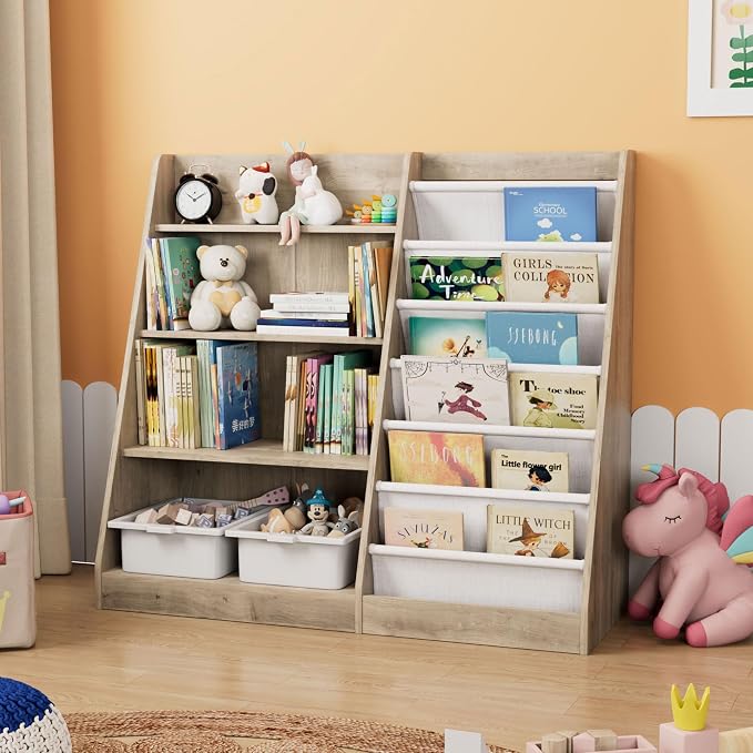 Kids Bookshelf Wood Toy Storage Organizer Cabinet Children Bookcase Toddler - Image 2