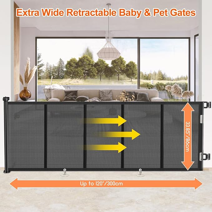 Upgrade 120 inch Retractable Baby Gates, EZIGO Extra Wide Baby Gate - Image 2