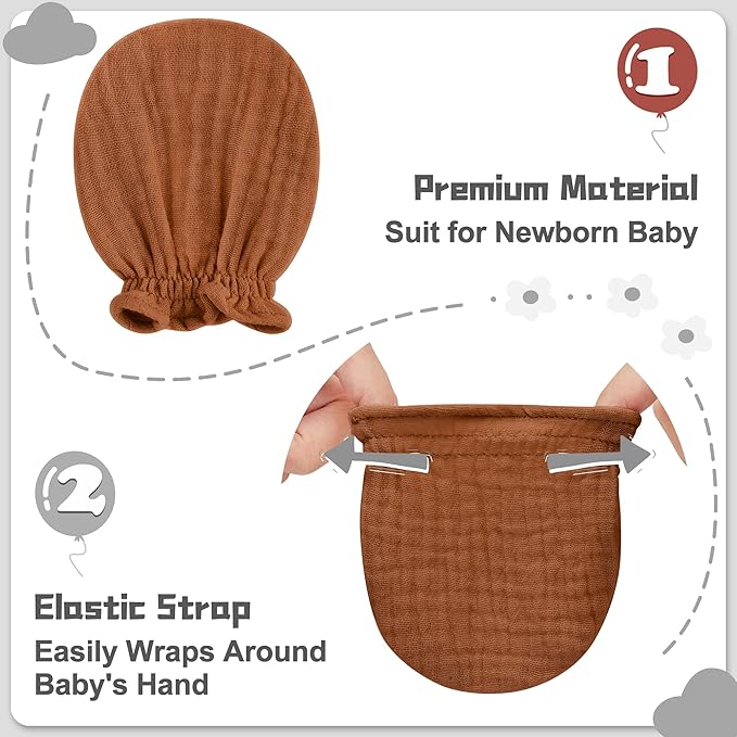 Pro Goleem Muslin Baby Mittens for Newborn, 100% Cotton No Scratch Soft - Image 5
