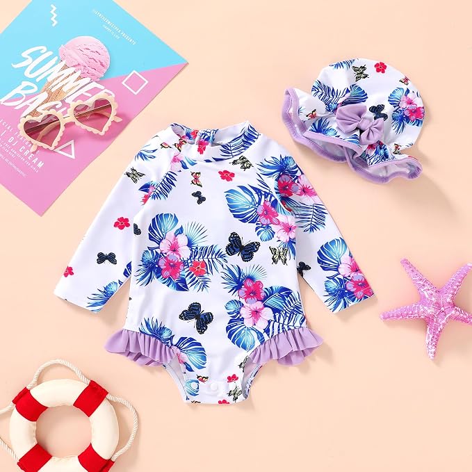 Infant Baby Girl Swimsuit One-Piece Long Sleeve Rash Guard - Image 2
