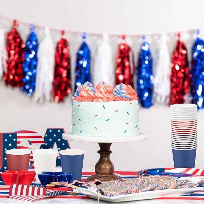 URATOT 60 Pieces 4th of July 9 Ounce Disposable Paper Cups Patriotic Blue White - Image 5