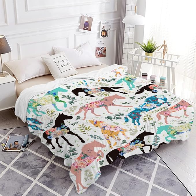 Colorful Floral Horse Throw Blanket - Image 5