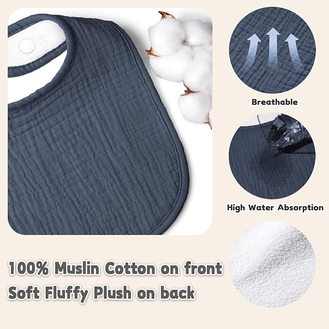 Susurration Muslin Baby Drool Bibs 6Pack Soft Square Adjustable Baby Bandana - Image 3
