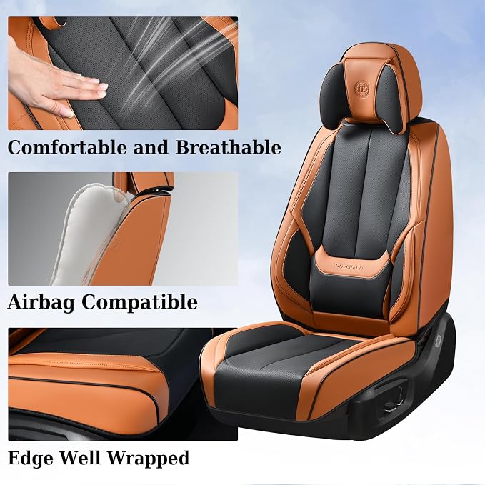 Coverado Universal Seat Covers Front, Waterproof Nappa Leather Car Seat Covers - Image 5