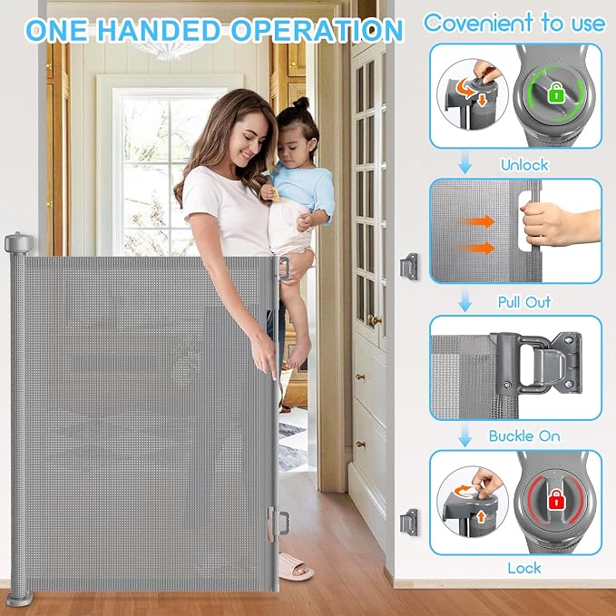 55 Inch Retractable Baby Gates Extra Wide, 41 Inch Reinforced Extra Tall Gate - Image 5