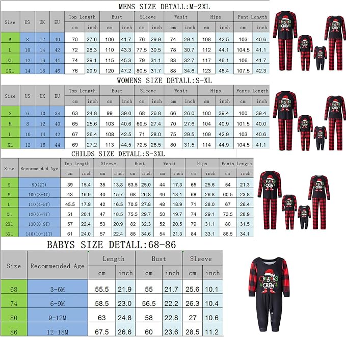 Awoscut Christmas Family Matching Pajamas Christmas Pjs Holiday Nightwear - Image 7