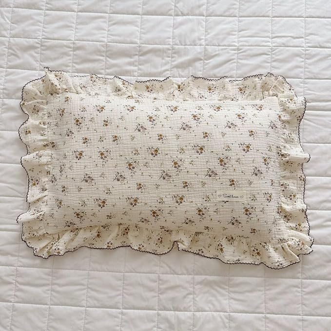 BuLuTu Shabby Chic Floral Toddler Pillow Cases Muslin Standard Size Pillowcases - Image 4