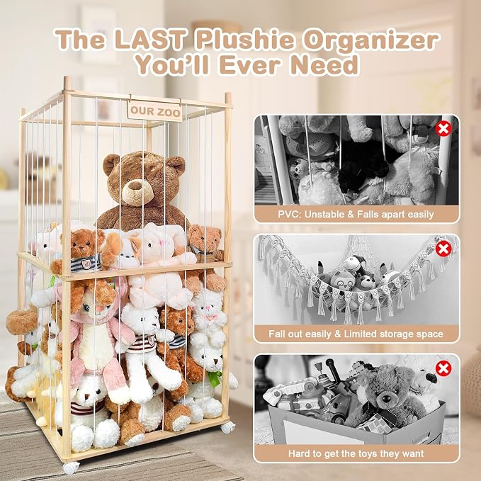 Stuffed Animal Zoo Storage Cage Wooden, Space Save Toy Organizer, Extra Large - Image 4