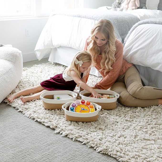 NaturalCozy 5-Piece Rectangle Storage Basket Set- Natural Cotton Rope Woven - Image 5