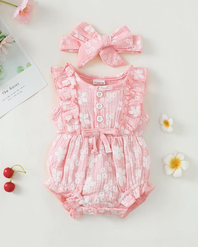 Renotemy Newborn Infant Baby Girl Clothes Rompers Summer Jumpsuits Short Sleeve - Image 2