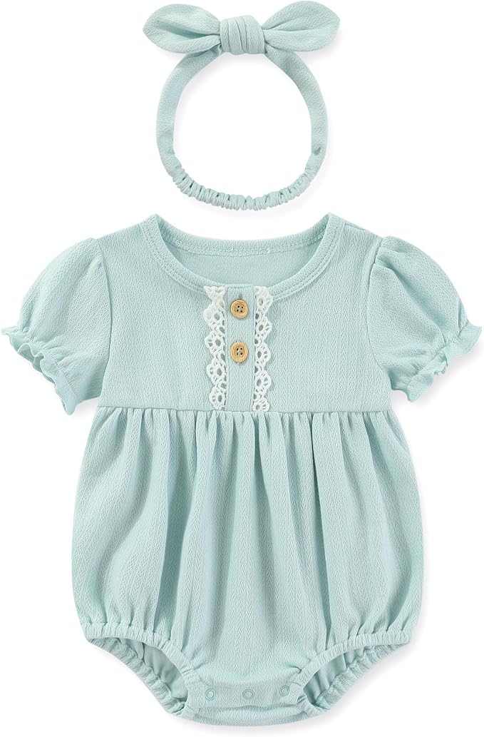Newborn Baby Girl Clothes Cotton Bubble Romper Floral Short Sleeve Bodysuit 3 - Image 2