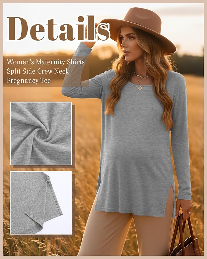 Riyiper 3 Pack Women's Maternity Long Sleeve T-Shirts Round Neck Side Split - Image 3