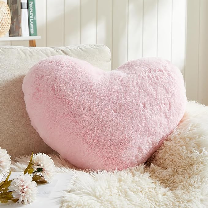 EastTree Heart Pillows, Love Throw Pillows Gifts, Ultra Soft Faux Rabbit Fur by EastTreeHomeGuide