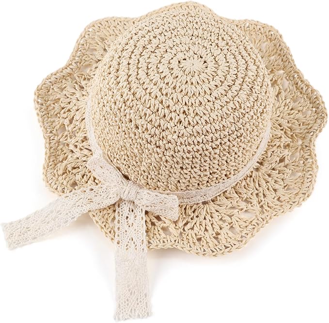 Baby Girl Straw Hat Outdoor Baby Sun Protection Hats Summer Bowknot Beach Cap by JANGANNSA