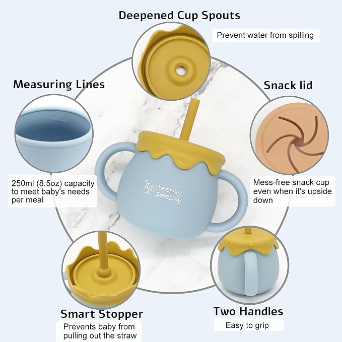 Honey Jar Pot 3-in-1 Silicone Training Cup 8.5oz, Unisex Baby Sippy Cup - Image 5