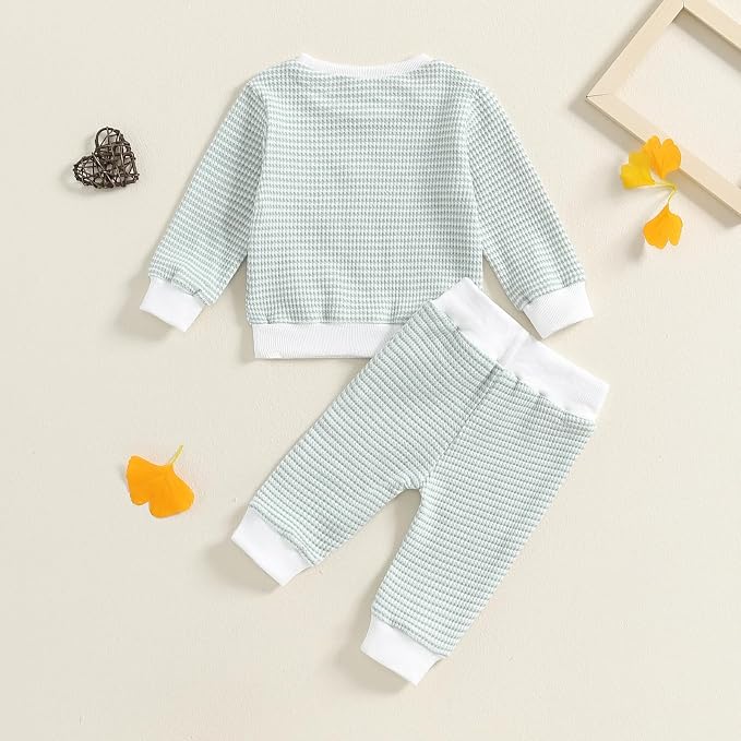 Toddler Baby Boy Fall Clothes Waffle Outfit Long Sleeve Color Blocking - Image 6
