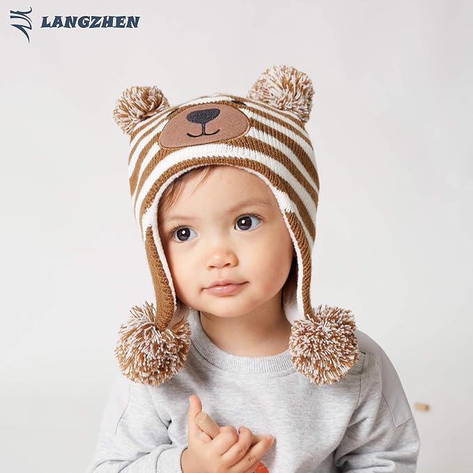 LANGZHEN Toddler Kids Infant Winter Hat, Earflap Knit Warm Cap Fleece Lined - Image 3