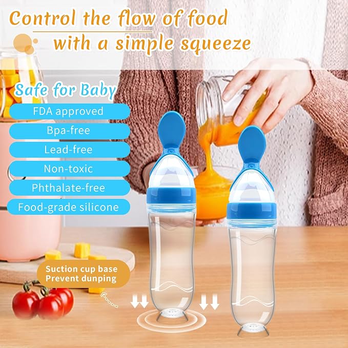 WAJIAYON Baby Food Feeder 4 Pack Silicone Baby Food Dispensing Spoon-3 oz - Image 4
