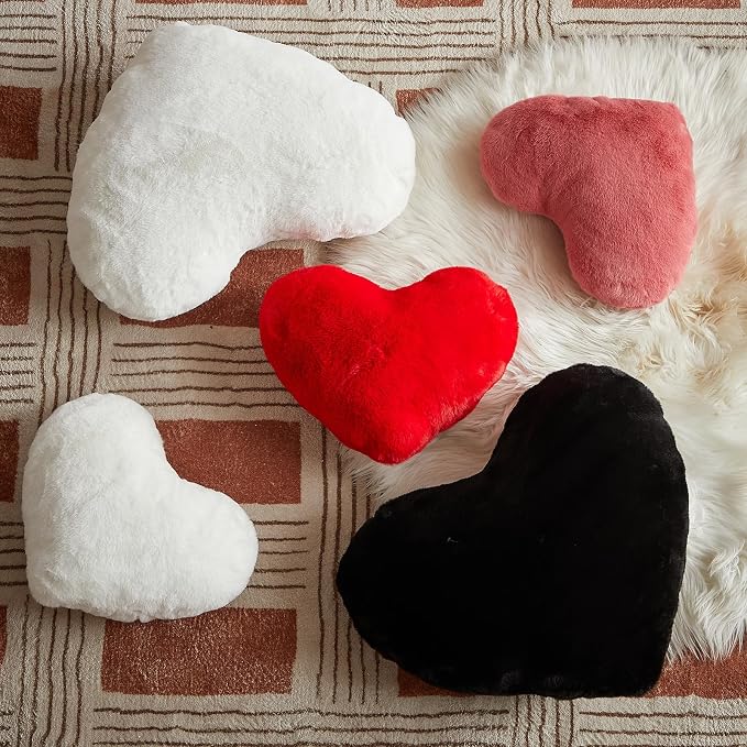 EastTree Heart Pillows, Love Throw Pillows Gifts, Ultra Soft Faux Rabbit Fur - Image 6