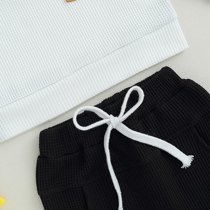 Toddler Baby Boy Fall Clothes Waffle Contrast Color Sweatshirt Pants Sets - Image 7