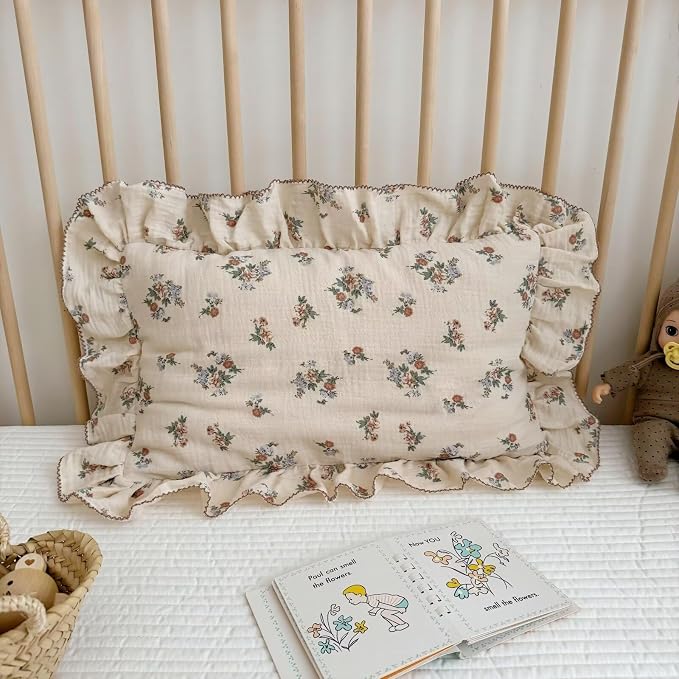 BuLuTu Kids Toddler Muslin Pillowcase Girls Boys Shabby Chic Floral Pillow Cases - Image 8