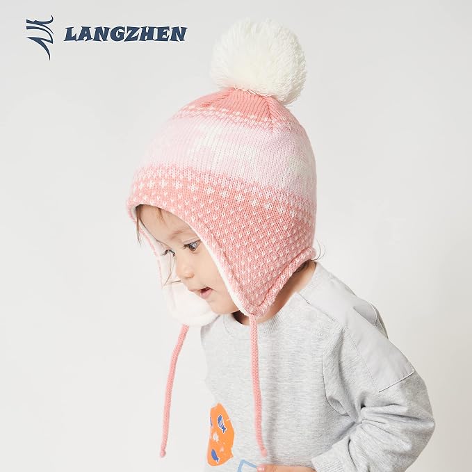 LANGZHEN Toddler Kids Infant Winter Hat, Earflap Knit Warm Cap Fleece Lined - Image 3
