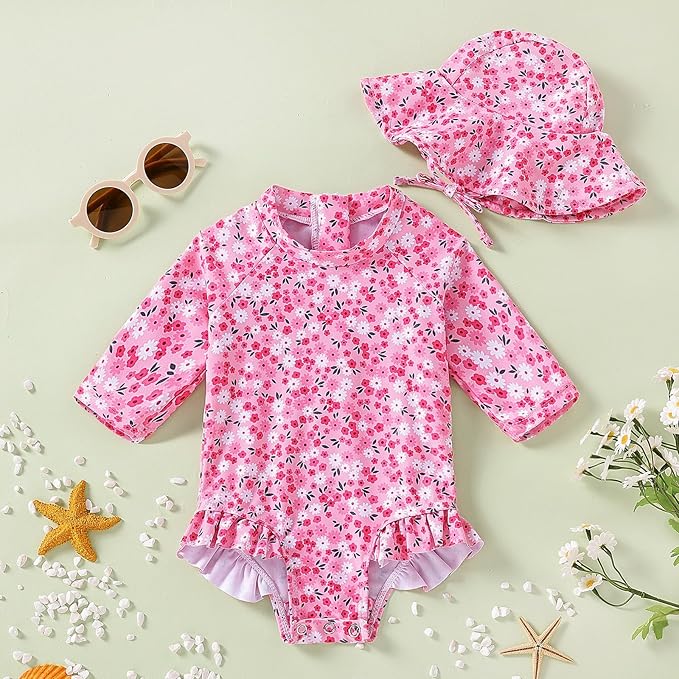 WOLBAY Baby Girl Swimsuit Long Sleeve One Piece Rash Guard - Image 2