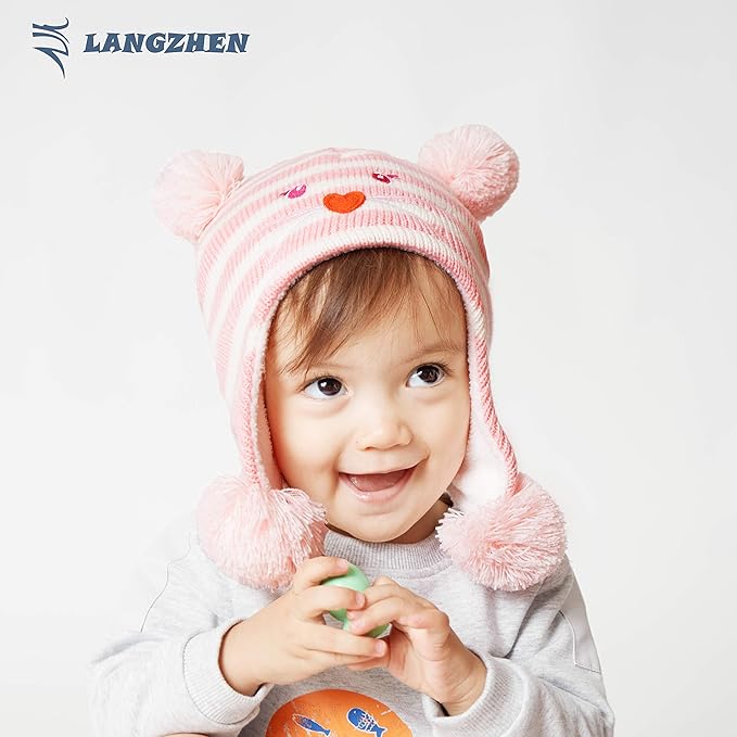 LANGZHEN Toddler Kids Infant Winter Hat, Earflap Knit Warm Cap Fleece Lined - Image 2